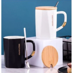 Κεραμική Κούπα 380ml 11x8.2cm με Καπάκι και Κουτάλι SDS-25465 Λευκή