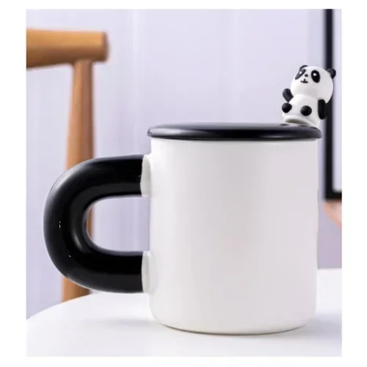 Κεραμική Κούπα 360ml 9x8.5cm με Καπάκι και Κουταλάκι Panda Ασπρόμαυρη SDS-25468