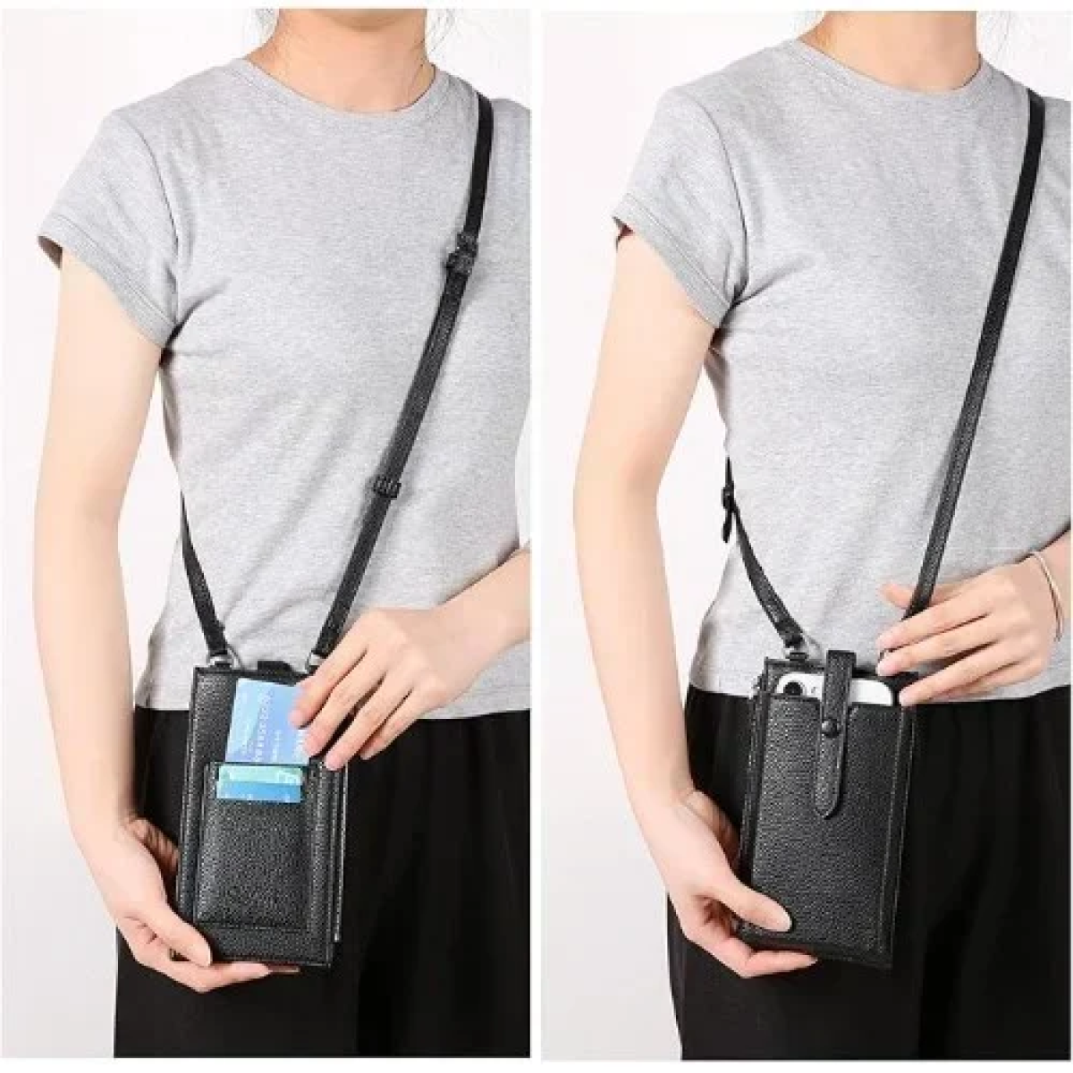 Universal Θήκη - Πορτοφόλι με Λουράκι Λαιμού για Κινητά με υποδοχές για κάρτες SJBB33 - Mαύρο