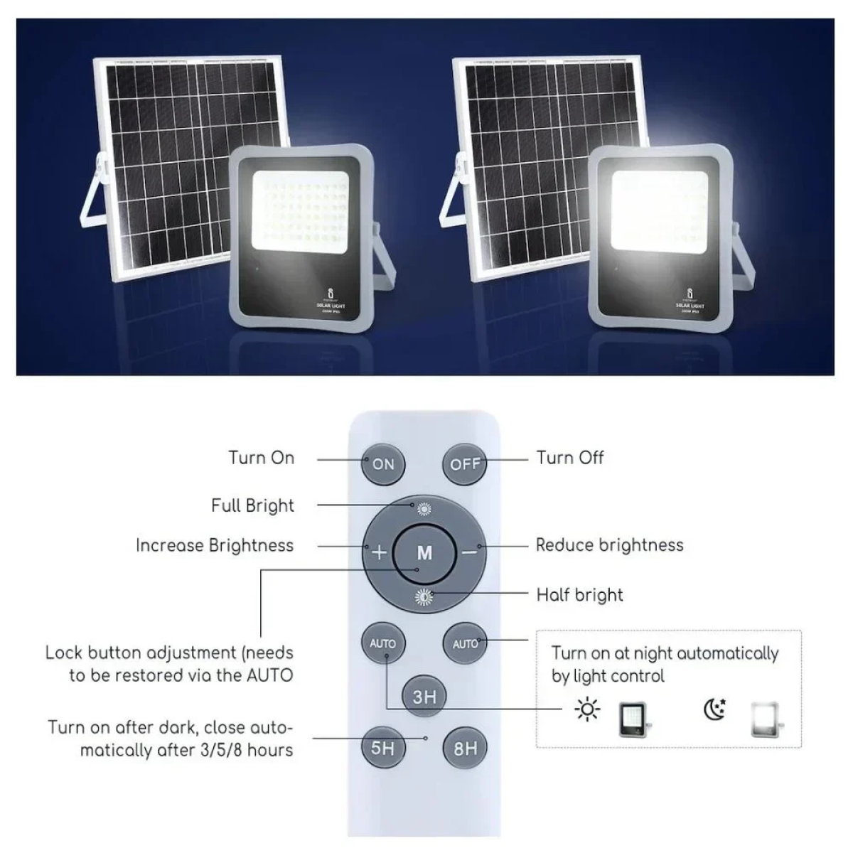 Aigostar Ηλιακός Προβολέας LED 300W Ψυχρό Λευκό 6500K με Τηλεχειριστήριο