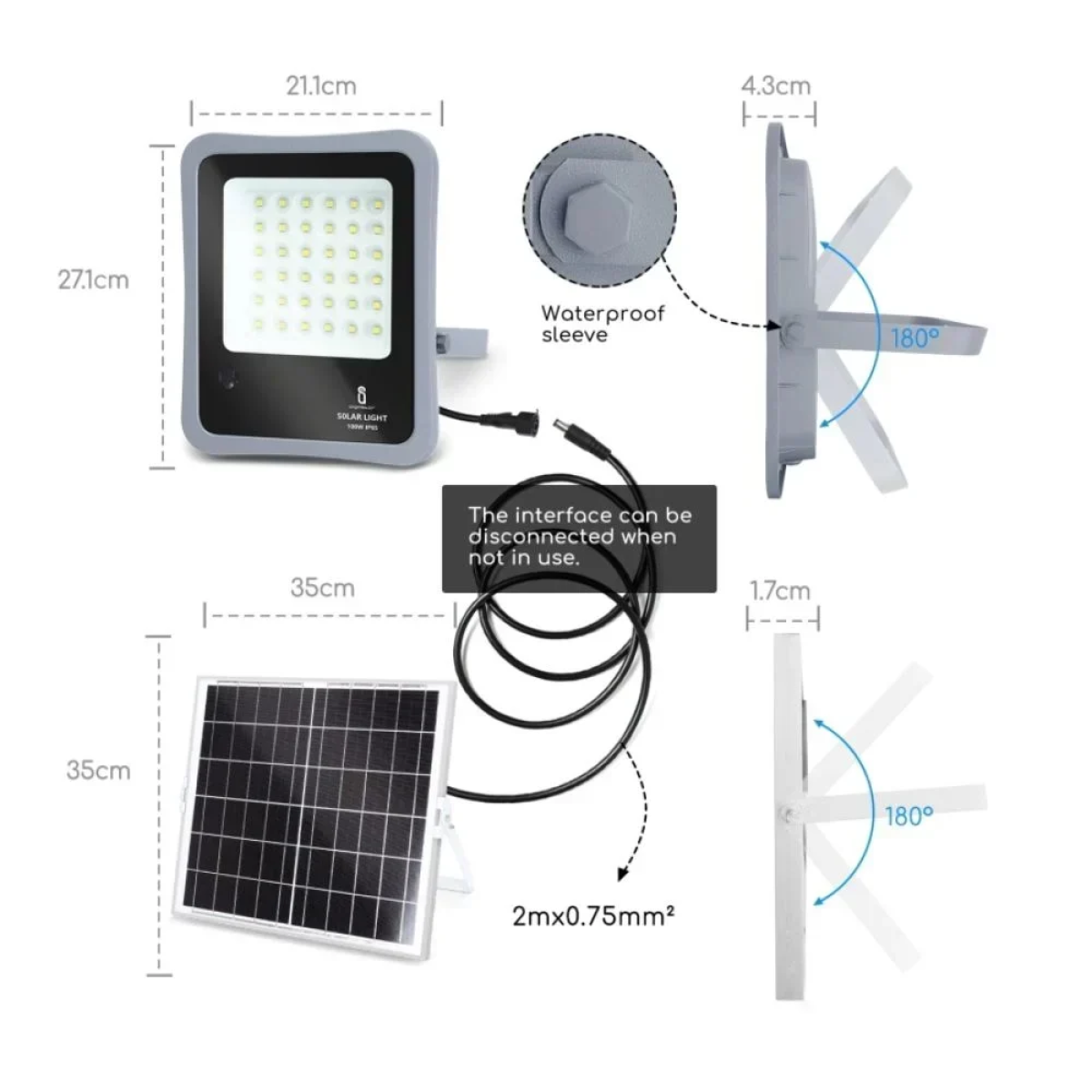 Aigostar - LED Dimmable ηλιακός προβολέας LED/100W/3,2V IP65 με Τηλεχειριστήριο