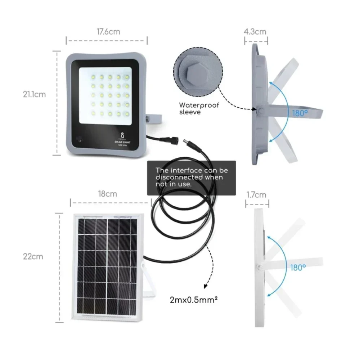 Aigostar - LED Dimmable ηλιακός προβολέας LED/30W/3,2V IP65 με Τηλεχειριστήριο