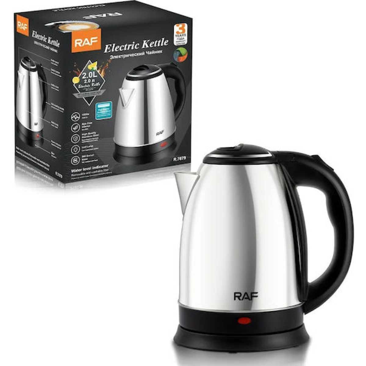 Ανοξείδωτος Ηλεκτρικός Βραστήρας 2L 1500W Inox RAF R.7879 - Image 4