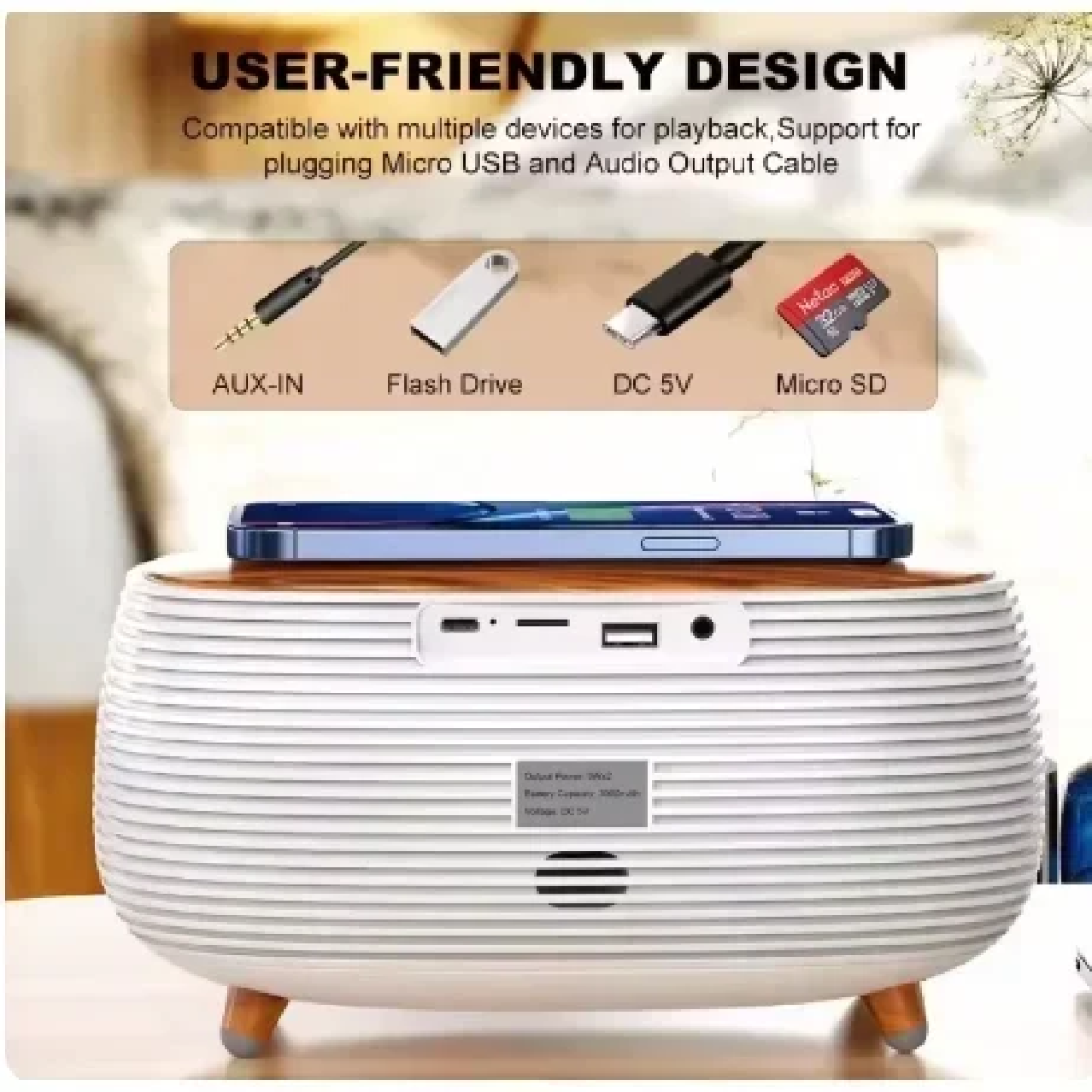 Ασύρματο Ηχείο Bluetooth Και Ασύρματος Φορτιστής 15w BT-2206 Λευκό