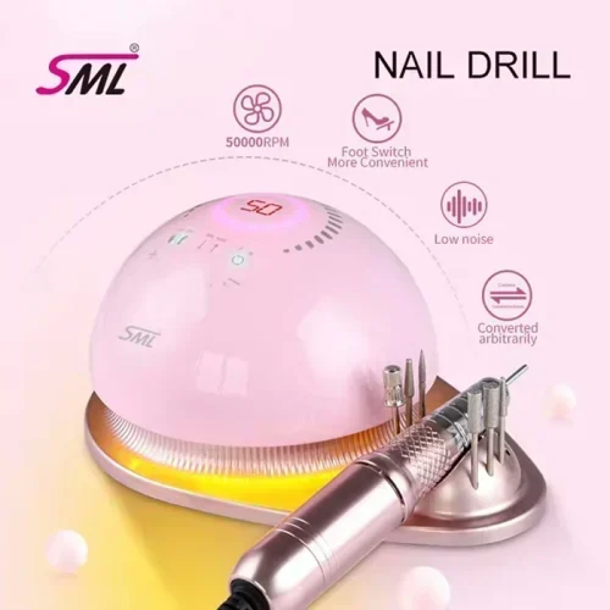 Επαγγελματικός τροχός νυχιών για Manicure & Pedicure SML M21 68W ροζ - Image 4