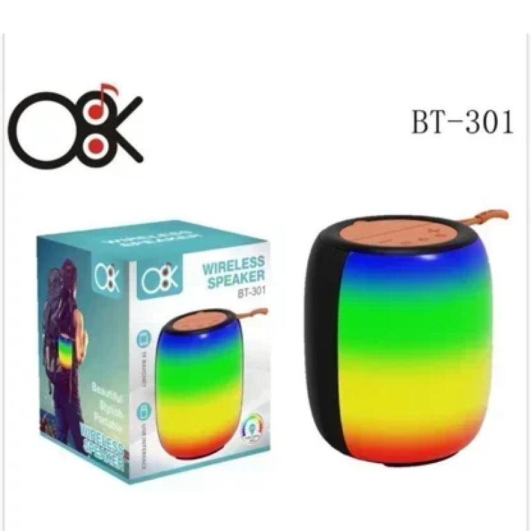 Φορητό Ασύρματο Ηχείο Bluetooth Με Φως LED BT-301 Μαύρο