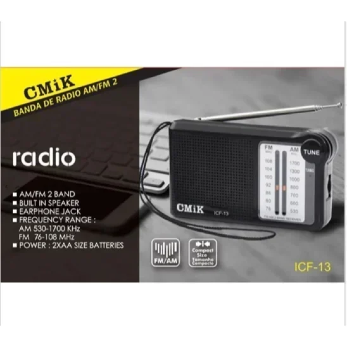Φορητό Ραδιόφωνο 2 Bands FM/AM Μπαταρίας ICF-13 Μαύρο