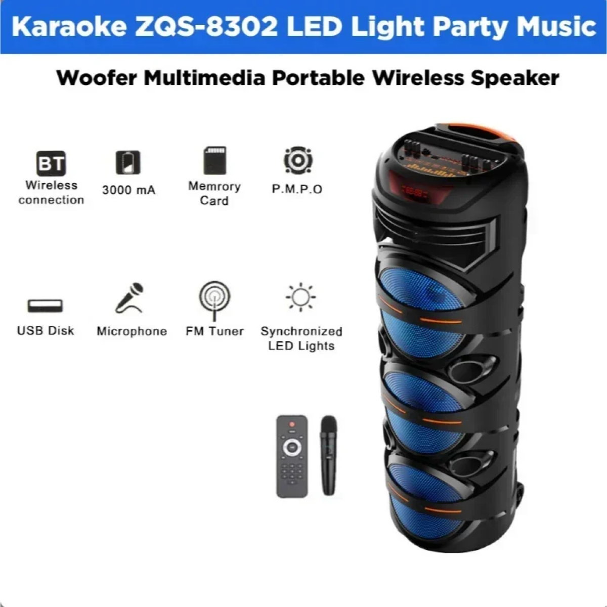 Φορητό Σύστημα Karaoke ZQS-8302 με LED Φωτισμό