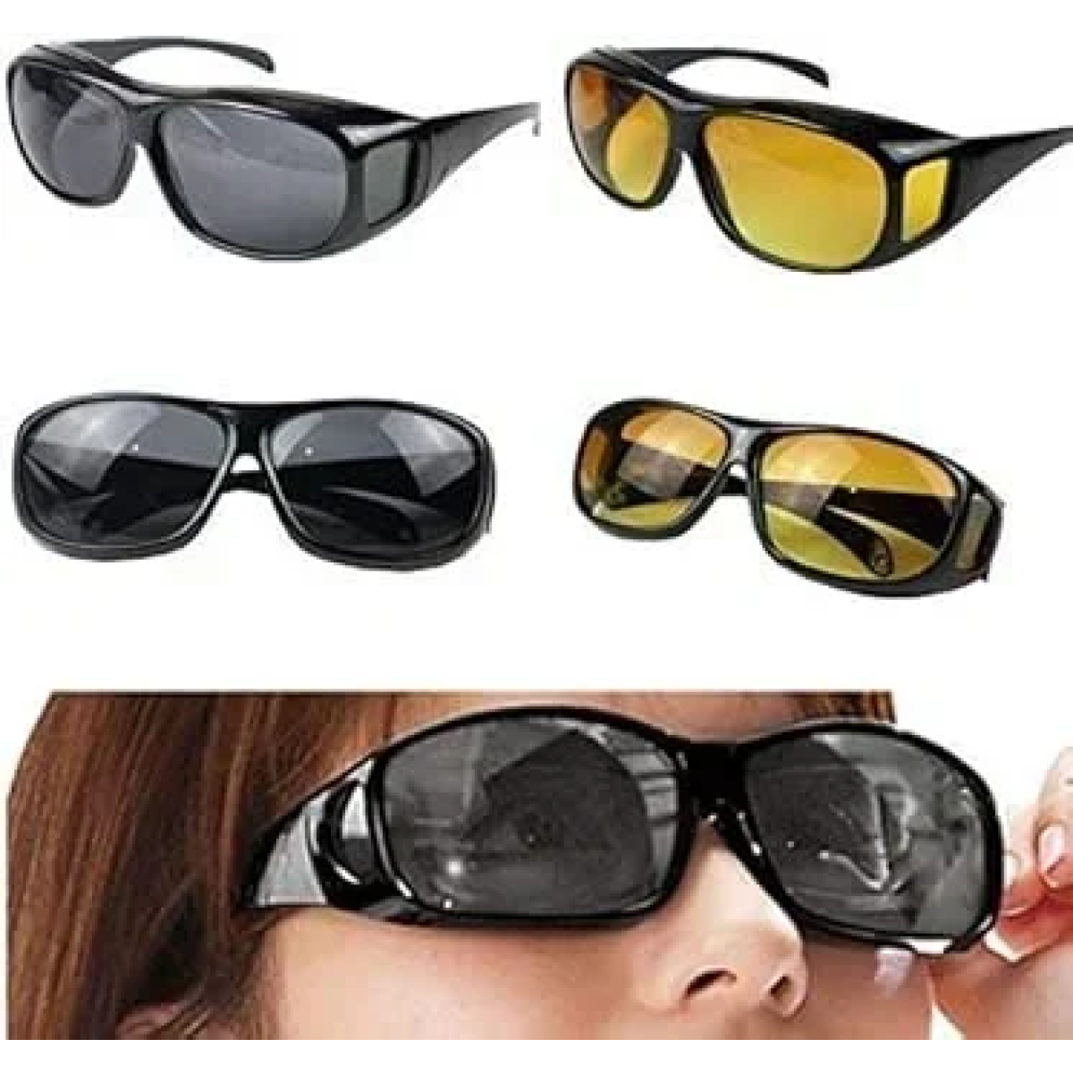 Γυαλιά Ηλίου Υψηλής Ευκρίνειας HD Vision Wrap Arounds,  Κίτρινο & Μαύρο Τζάμι - Image 3