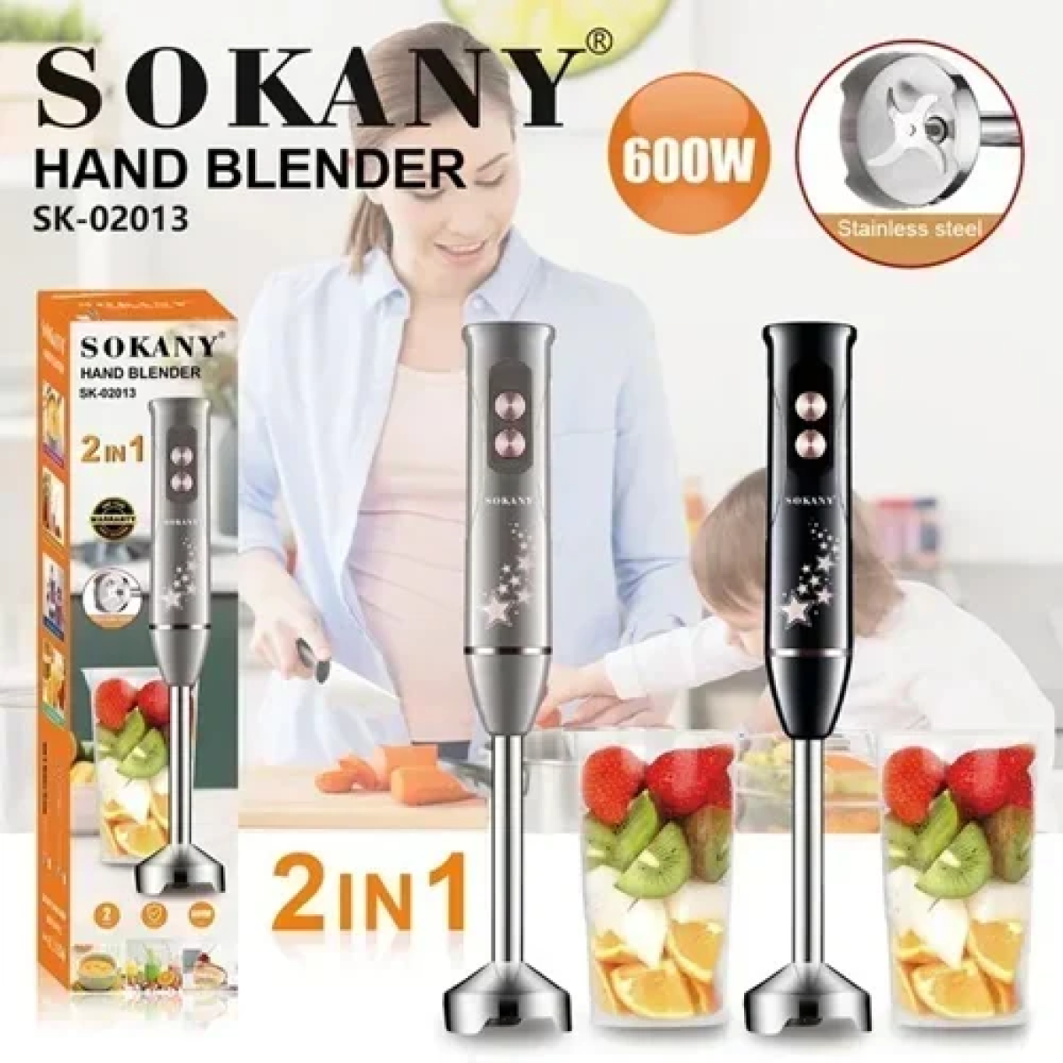 Ηλεκτρικό μπλέντερ χειρός 2 σε 1 Blender 600W Sokany SK-02013 μαύρο - Image 2