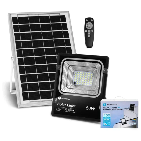 Ηλιακός Προβολέας LED 50W Ψυχρό Λευκό Φως 6500K Aigostar & Τηλεχειριστήριο