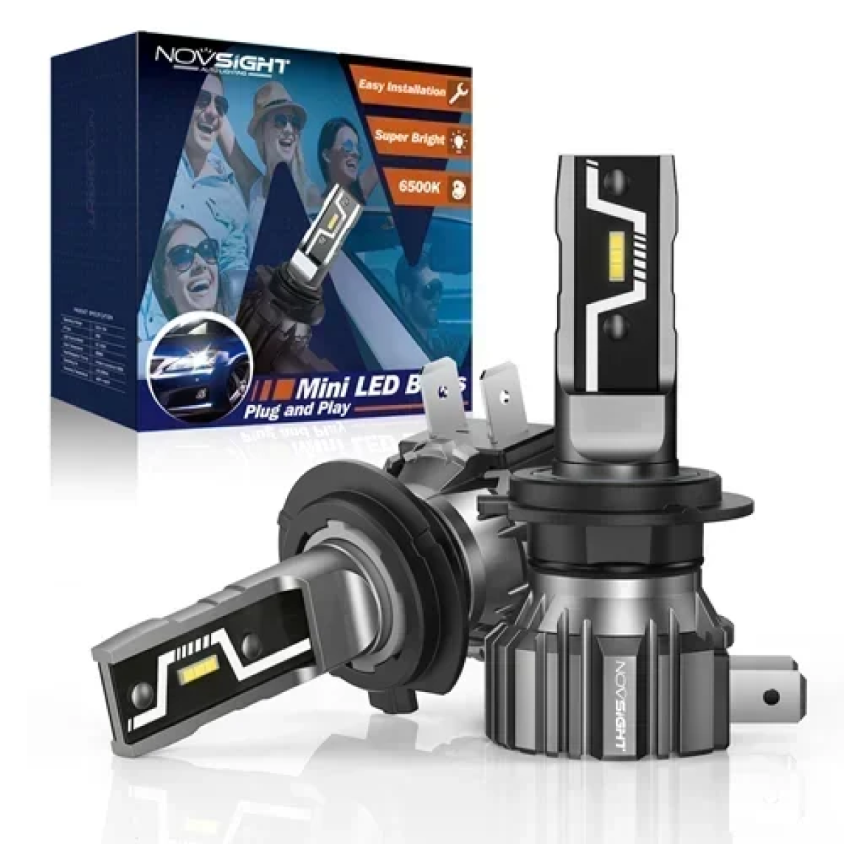 Λάμπες LED Novsight 6500K ψυχρό λευκό 12V 50W 2τμχ A500-N57-H7 - Image 2