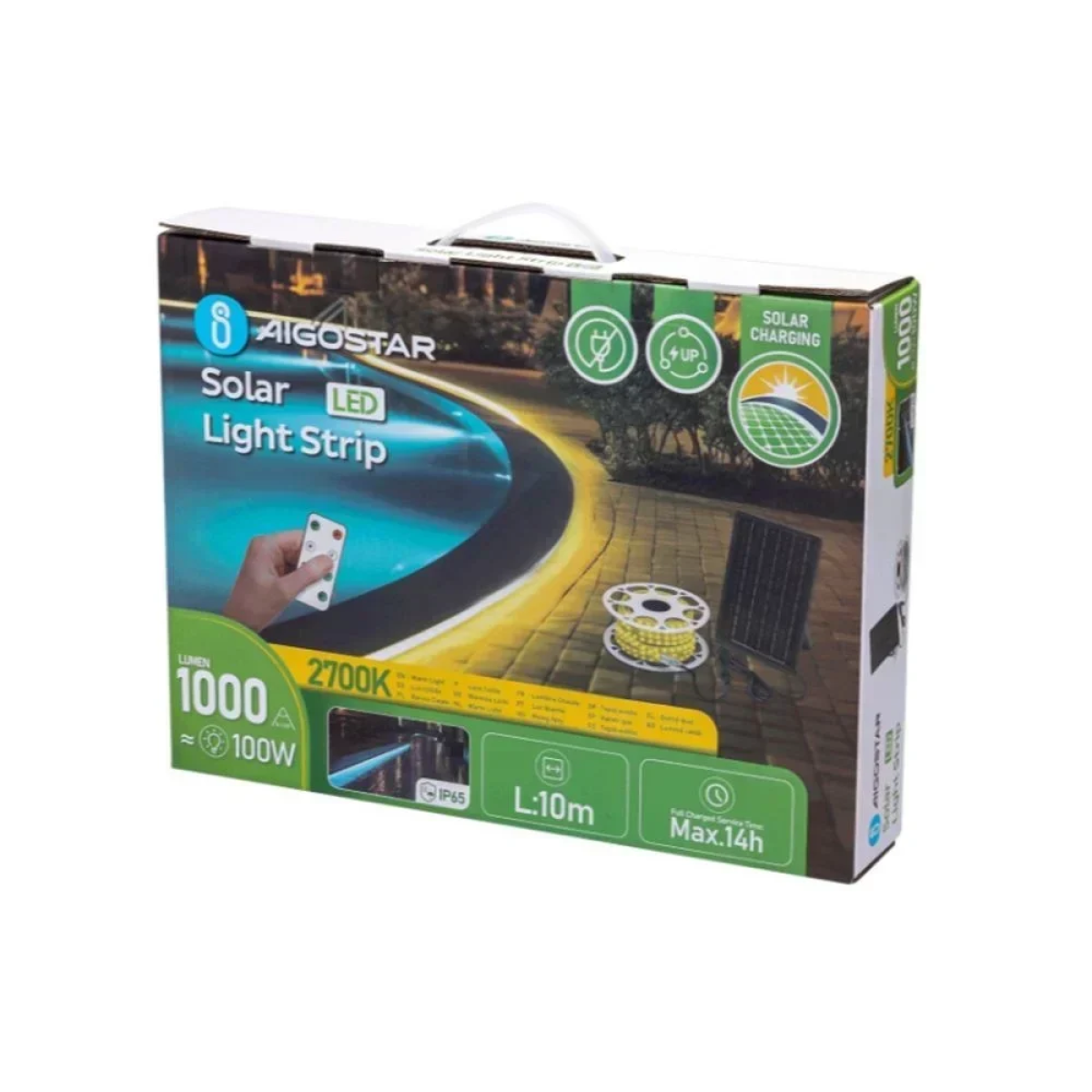 LED Αδιάβροχη Ηλιακή Ταινία IP65 10m 1000LM 100W Θερμό Λευκό 2700K με Τηλεχειριστήριο Aigostar