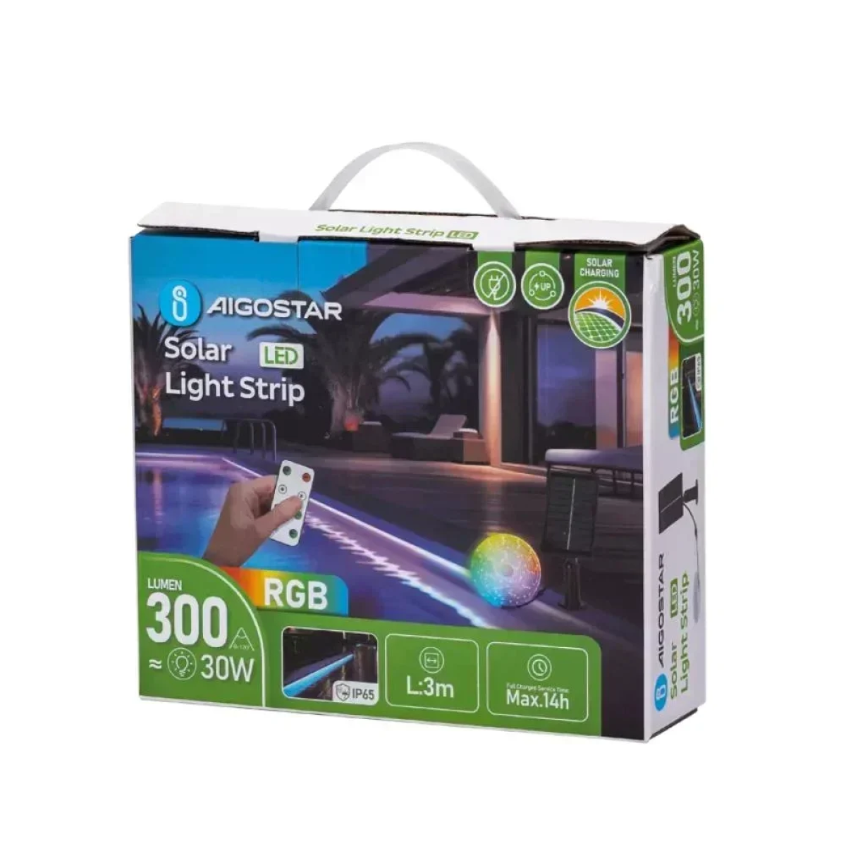LED Αδιάβροχη Ηλιακή Ταινία IP65 3m 300LM 30W RGB με Τηλεχειριστήριο Aigostar