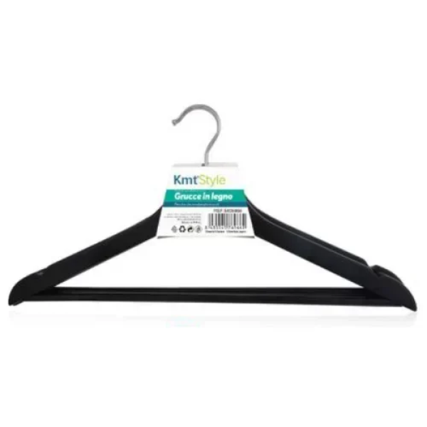 Ξύλινη Κρεμάστρα Ρούχων 43cm 3τμχ 5406966 σε μαύρο χρώμα