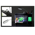 Mini ενυδρείο μολυβοθήκη με φωτισμό LED, ηχείο, οθόνη LCD και ρολόι - ημερολόγιο με ξυπνητήρι - μαύρο - Image 2