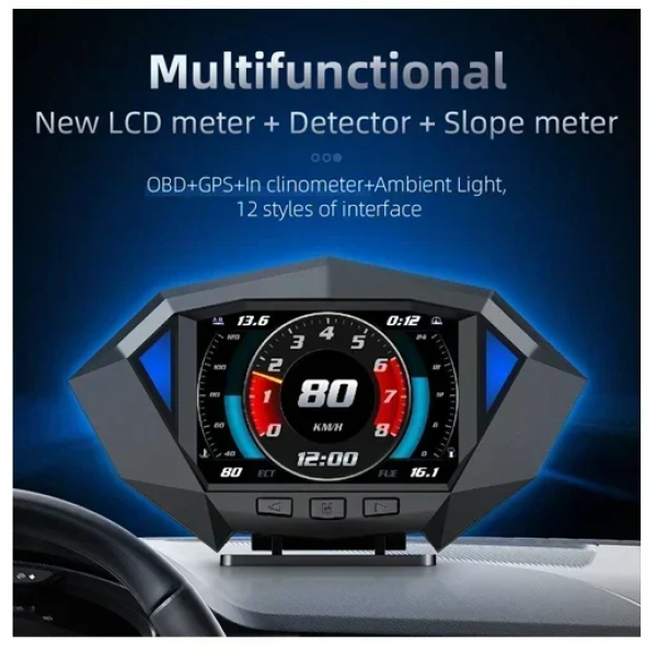 Ψηφιακή οθόνη ενδείξεων αυτοκινήτου P1 HUD Head Up Display OBD2 GPS - μαύρο