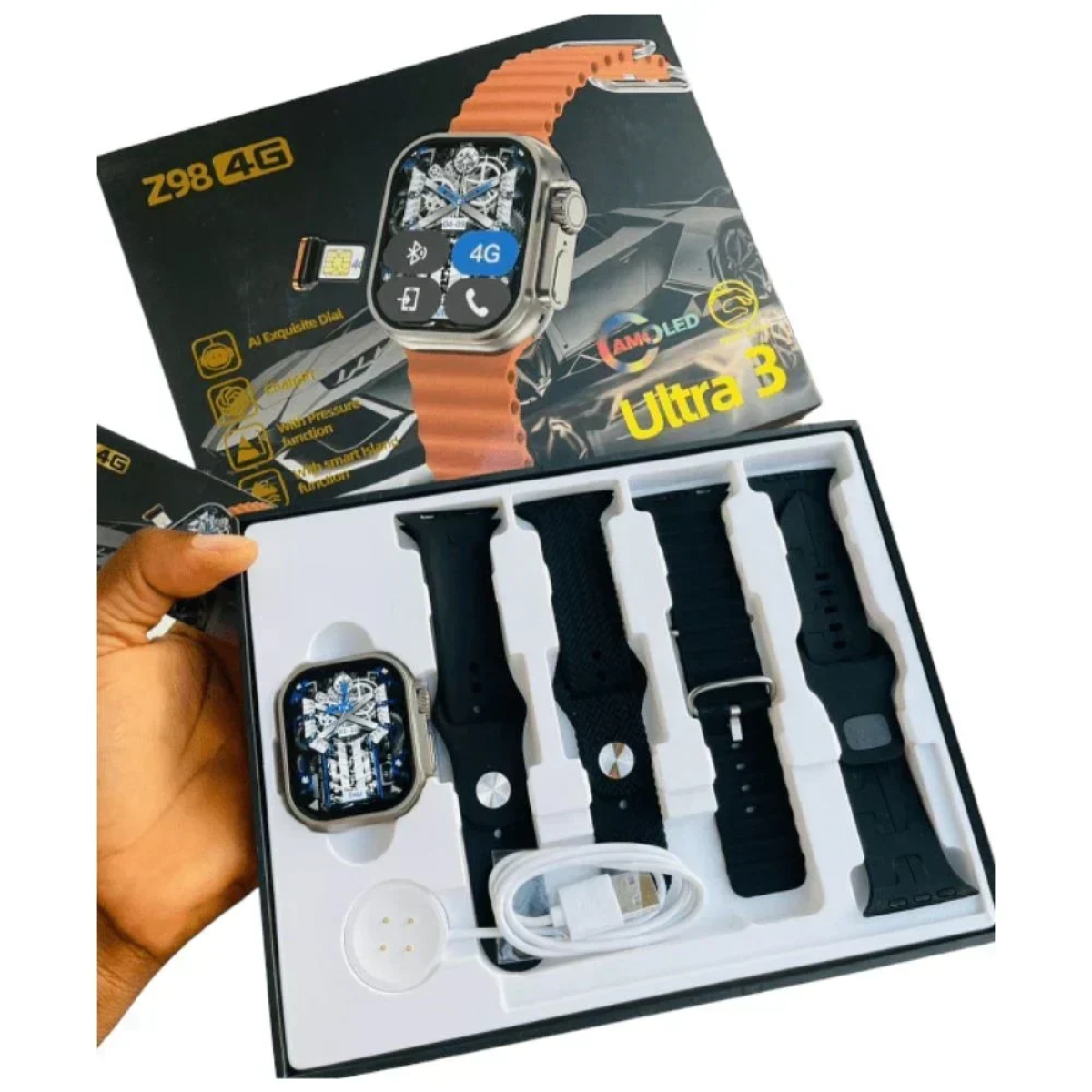 Σετ Smartwatch με 4 λουράκια – Z98 - 4G - 064793 - Μαύρο