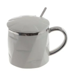 Κεραμική Κούπα 400ml με Καπάκι και Κουτάλι 9.3x8.5cm SDS-25458 Λευκή