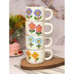 Κεραμική Κούπα 350ml 9.2x6.9cm SDS-25462 Λευκή με Μωβ Λουλούδια