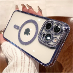 Θήκη Σιλικόνης Glitter and Strass MagSafe με Προστασία Κάμερας Μπλε iPhone 16 Pro Max