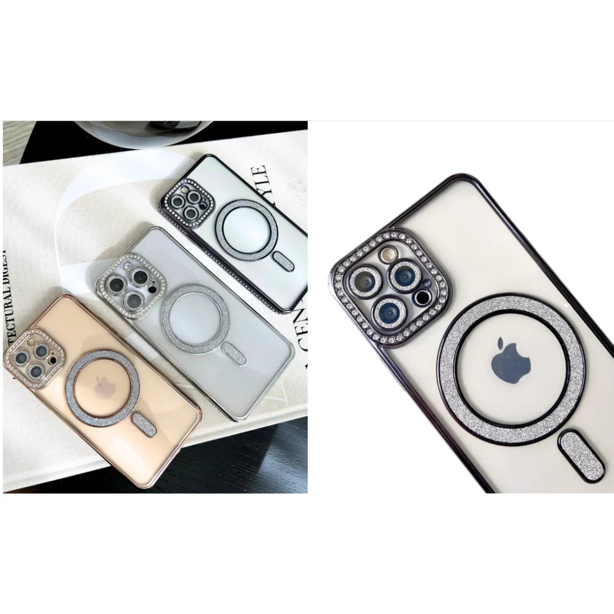 Θήκη Σιλικόνης Glitter and Strass MagSafe με Προστασία Κάμερας Μπλε iPhone 16 Pro Max
