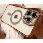 Θήκη Σιλικόνης Glitter and Strass MagSafe με Προστασία Κάμερας Χρυσό iPhone 16