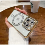 Θήκη Σιλικόνης Glitter and Strass MagSafe με Προστασία Κάμερας Χρυσό iPhone 16