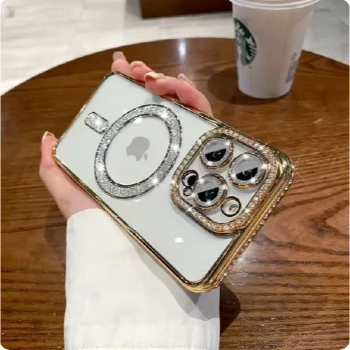 Θήκη Σιλικόνης Glitter and Strass MagSafe με Προστασία Κάμερας Χρυσό iPhone 16 Pro Max