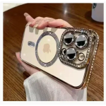Θήκη Σιλικόνης Glitter and Strass MagSafe με Προστασία Κάμερας Χρυσό iPhone 16 Pro Max