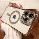 Θήκη Σιλικόνης Glitter and Strass MagSafe με Προστασία Κάμερας Χρυσό iPhone 16 Pro Max