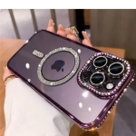 Θήκη Σιλικόνης Glitter and Strass MagSafe με Προστασία Κάμερας Μωβ iPhone 16 Pro