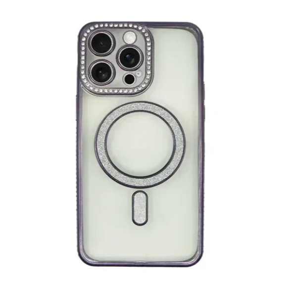 Θήκη Σιλικόνης Glitter and Strass MagSafe με Προστασία Κάμερας Μωβ iPhone 16 Pro