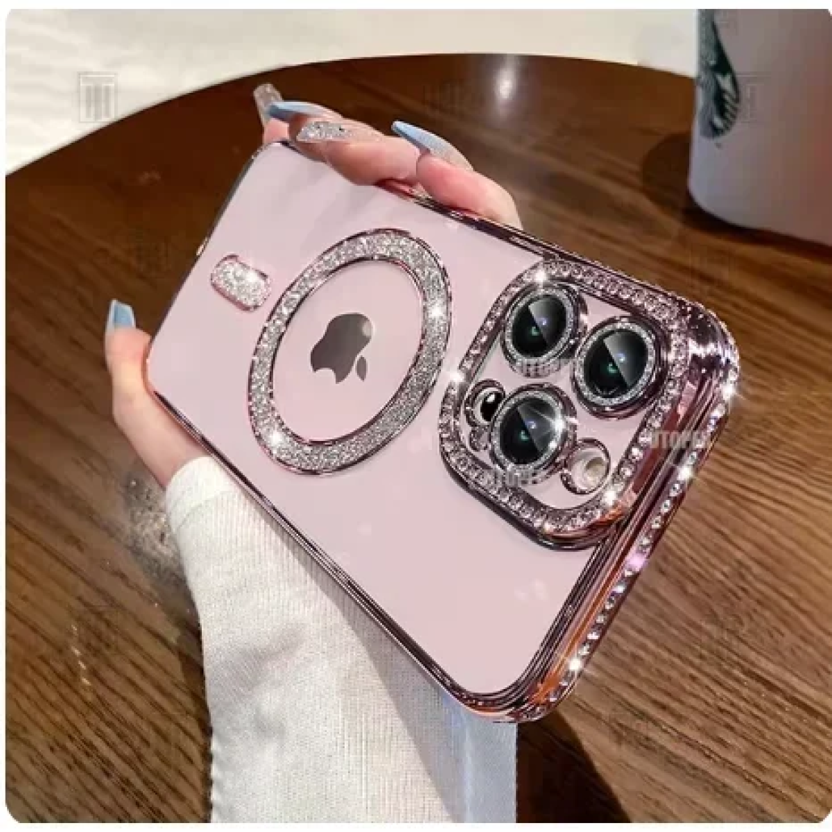 Θήκη Σιλικόνης Glitter and Strass MagSafe με Προστασία Κάμερας Ροζ iPhone 16 Plus