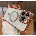 Θήκη Σιλικόνης Glitter and Strass MagSafe με Προστασία Κάμερας Ροζ iPhone 16 Pro