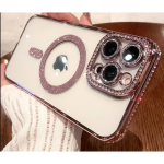 Θήκη Σιλικόνης Glitter and Strass MagSafe με Προστασία Κάμερας Ροζ iPhone 16 Pro Max