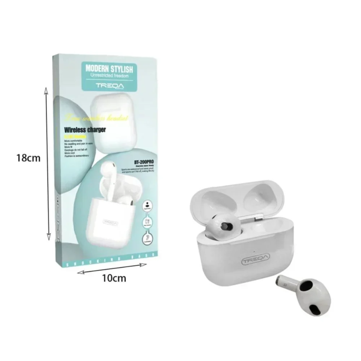 Treqa BT-200Pro Earbud Bluetooth Handsfree Ασύρματα Ακουστικά με Θήκη Φόρτισης – Wireless headset 017076