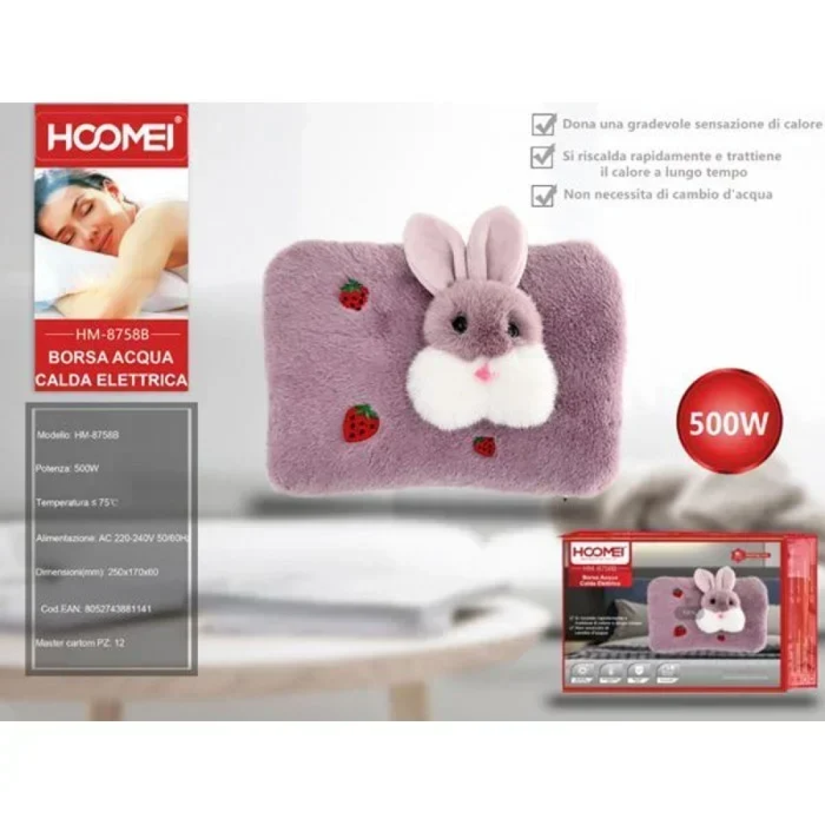Hoomei HM-8758B Ηλεκτρική Θερμοφόρα Μαξιλάρι 25×17εκ. Μωβ Λαγουδάκι