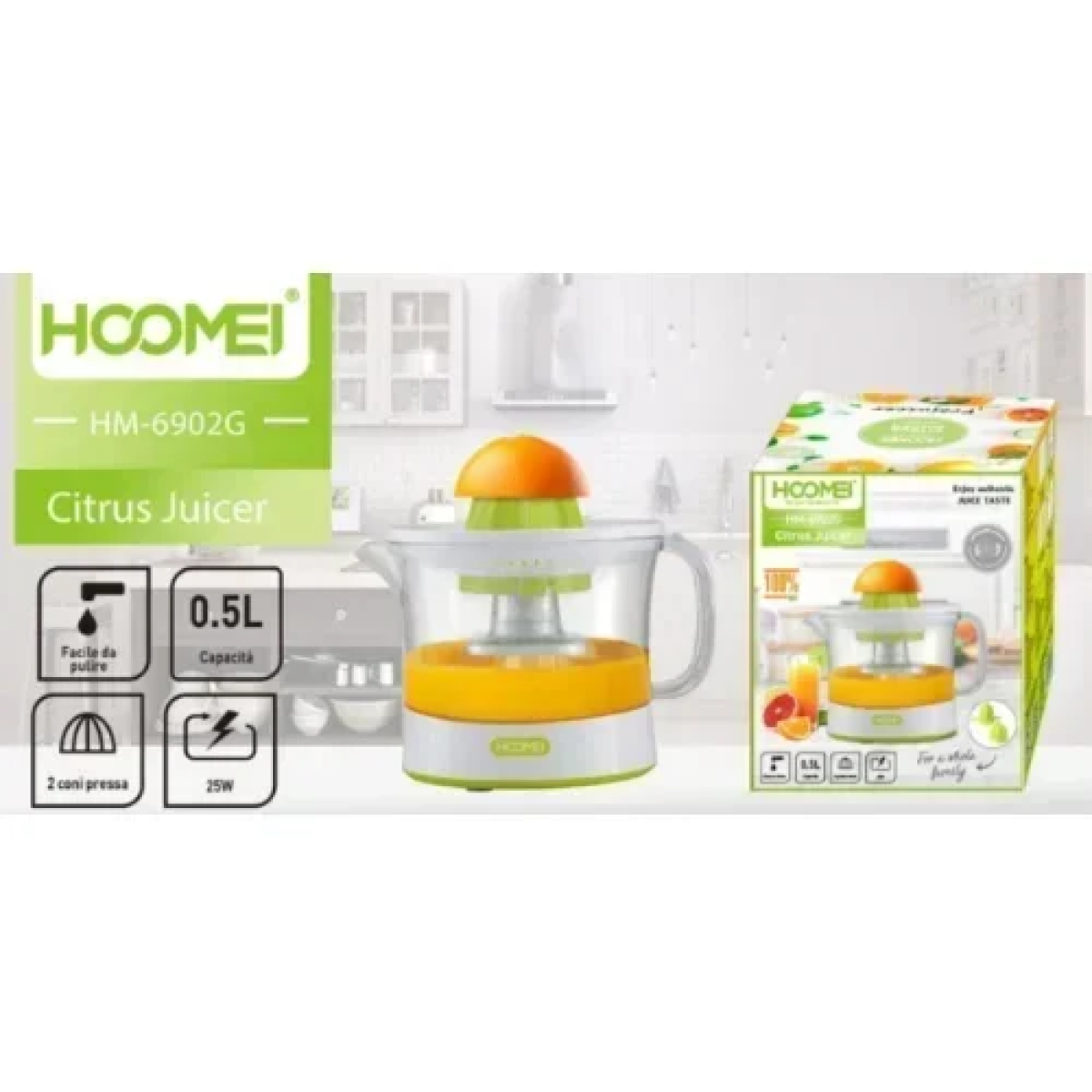 Αποχυμωτής 25W 500ml Citrus Juicer Hoomei HM-6902G Πράσινο