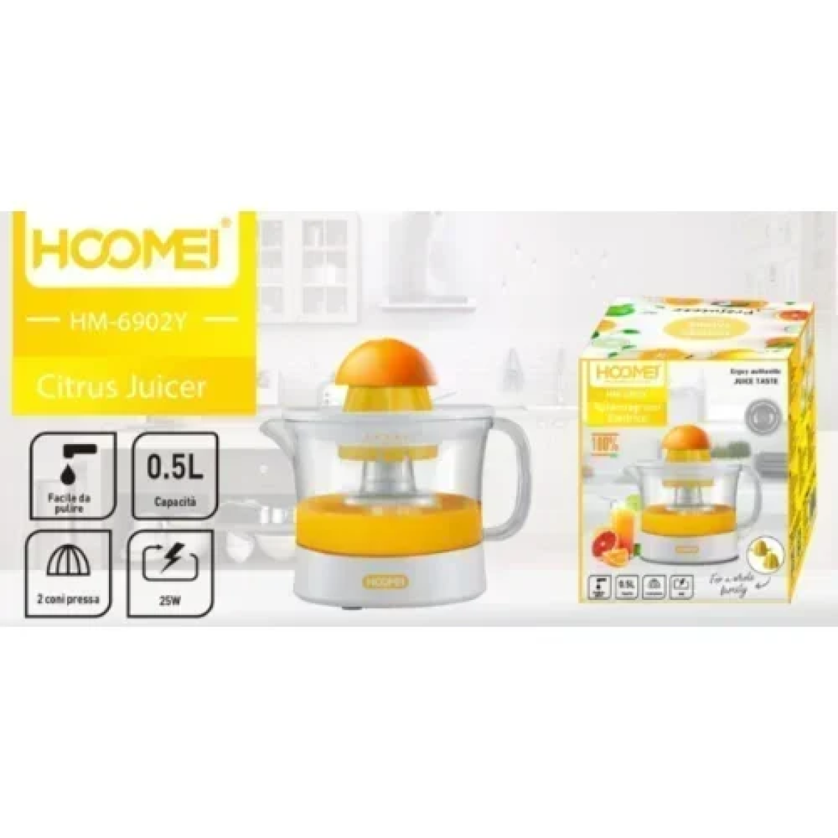 Αποχυμωτής 25W 500ml Citrus Juicer Hoomei HM-6902Y Κίτρινο