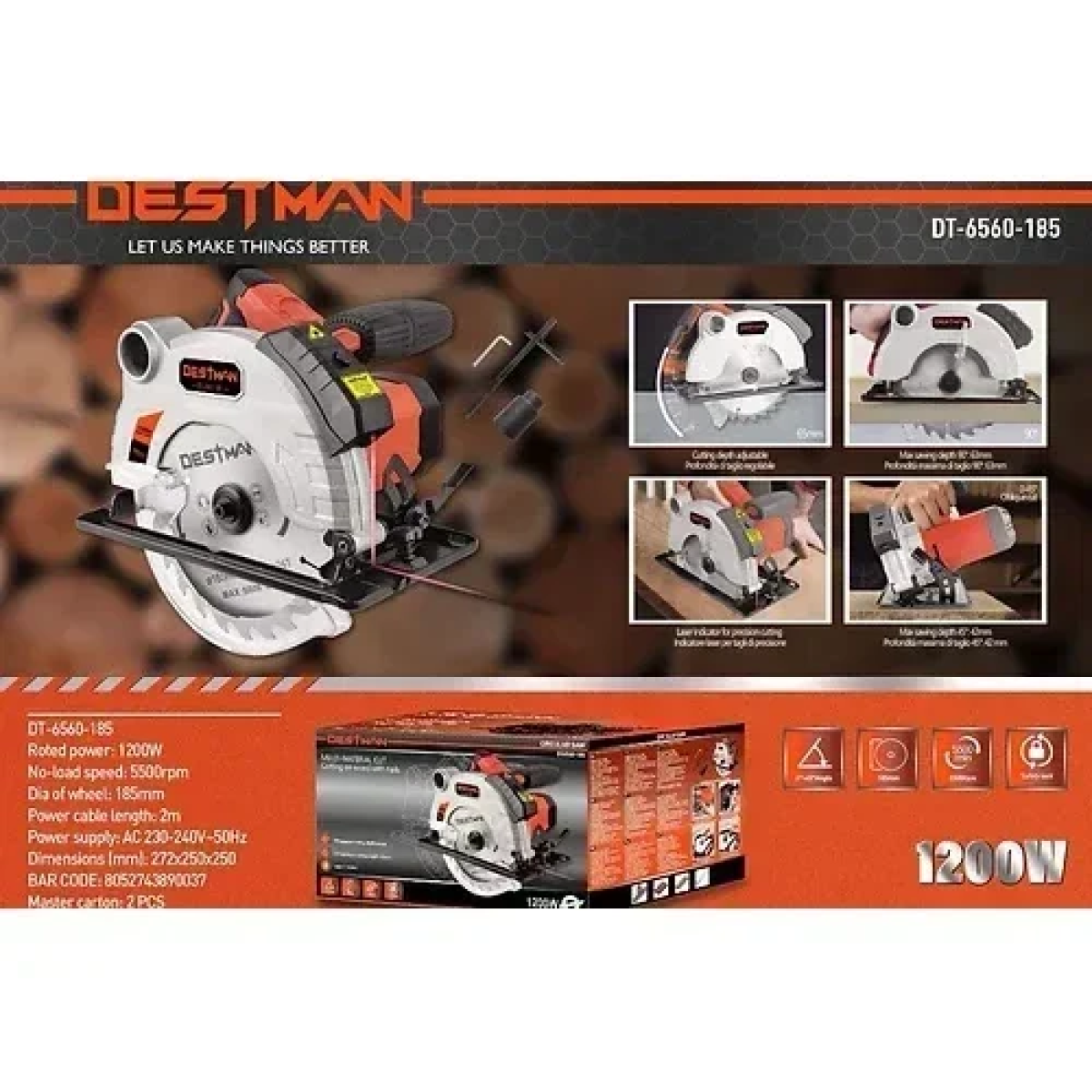 Destman DT-6560-185 Δισκοπρίονο 1200W με Σύστημα Αναρρόφησης