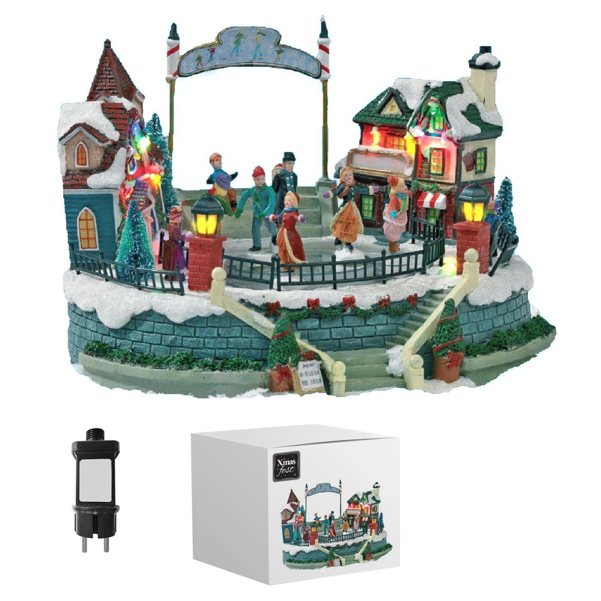 Παράσταση Χριστουγεννιάτικη Xmas Παγοδρόμιο-Χωριό με Φως, Κίνηση & Μουσική 26,5x25x18,5cm