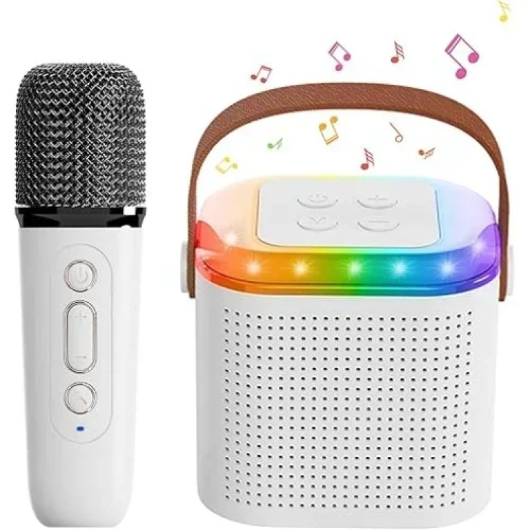 Y1 Ασύρματο Ηχείο Bluetooth 5.3 με λαβή μεταφοράς, LED Φωτισμό & μικρόφωνο Karaoke - Λευκό