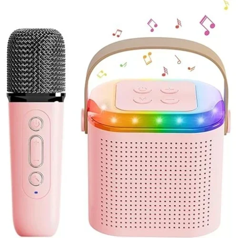 Y1 Ασύρματο Ηχείο Bluetooth 5.3 με λαβή μεταφοράς, LED Φωτισμό & μικρόφωνο Karaoke - Ροζ