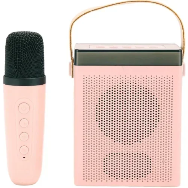 BT-K7 Ασύρματο Ηχείο Bluetooth με λαβή μεταφοράς, LED Φωτισμό & μικρόφωνο Karaoke - Ροζ