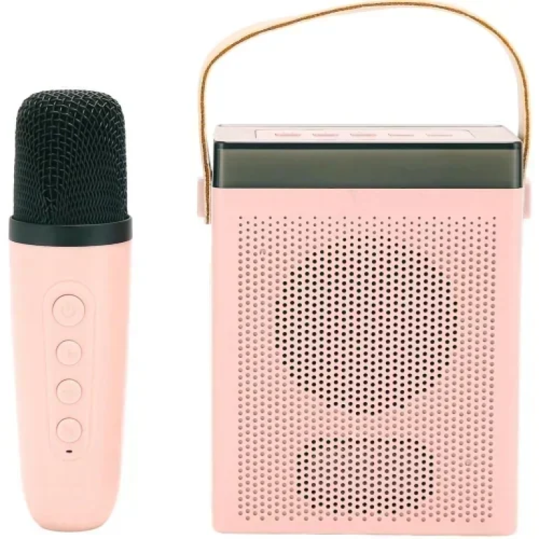 BT-K7 Ασύρματο Ηχείο Bluetooth με λαβή μεταφοράς, LED Φωτισμό & μικρόφωνο Karaoke - Ροζ