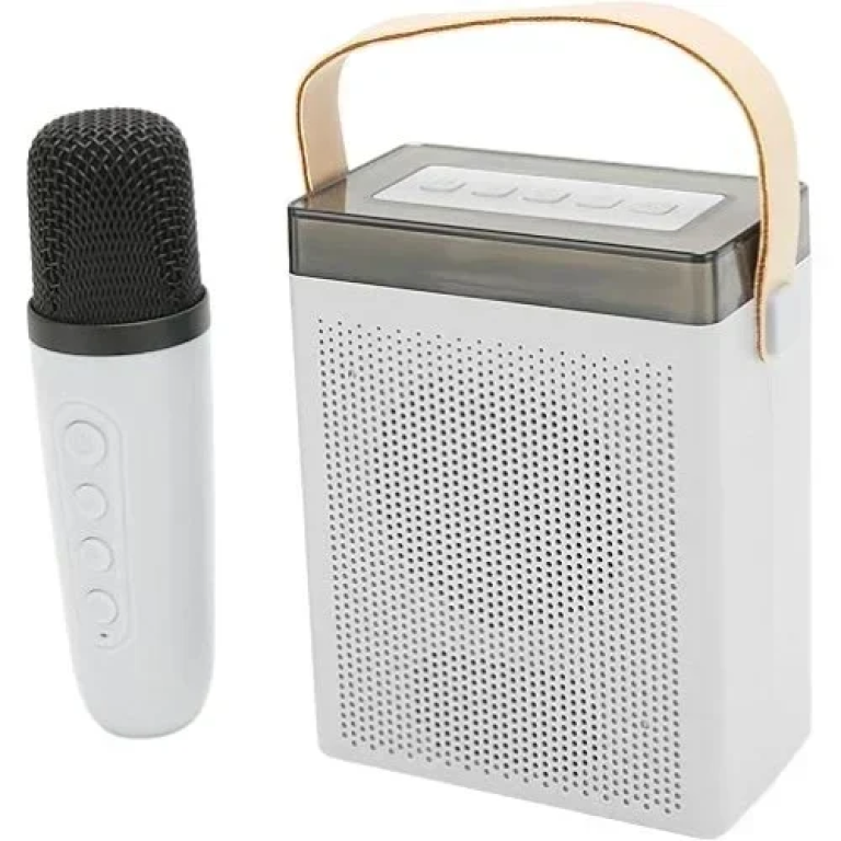 BT-K7 Ασύρματο Ηχείο Bluetooth με λαβή μεταφοράς, LED Φωτισμό & μικρόφωνο Karaoke - Λευκό
