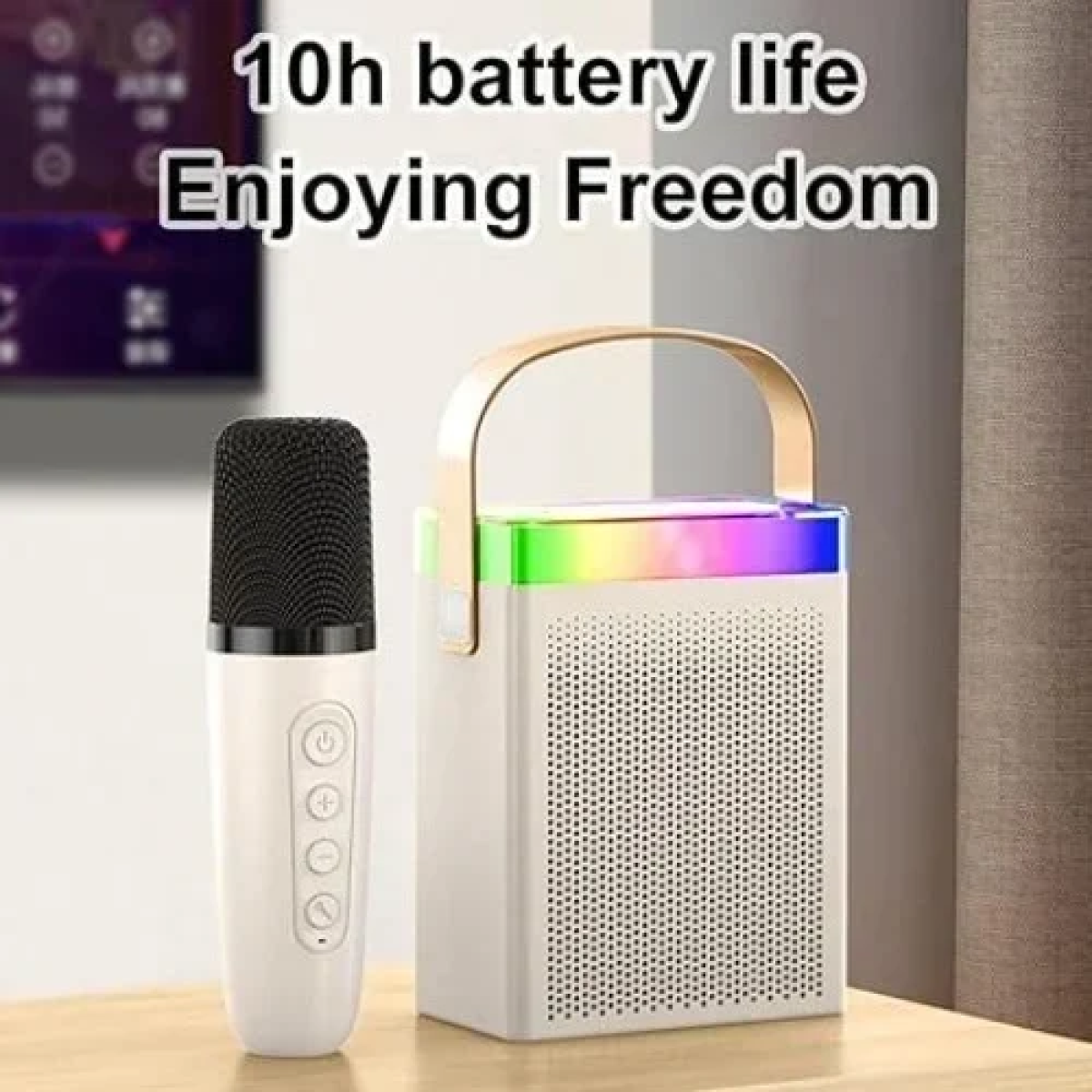 BT-K7 Ασύρματο Ηχείο Bluetooth με λαβή μεταφοράς, LED Φωτισμό & μικρόφωνο Karaoke - Λευκό