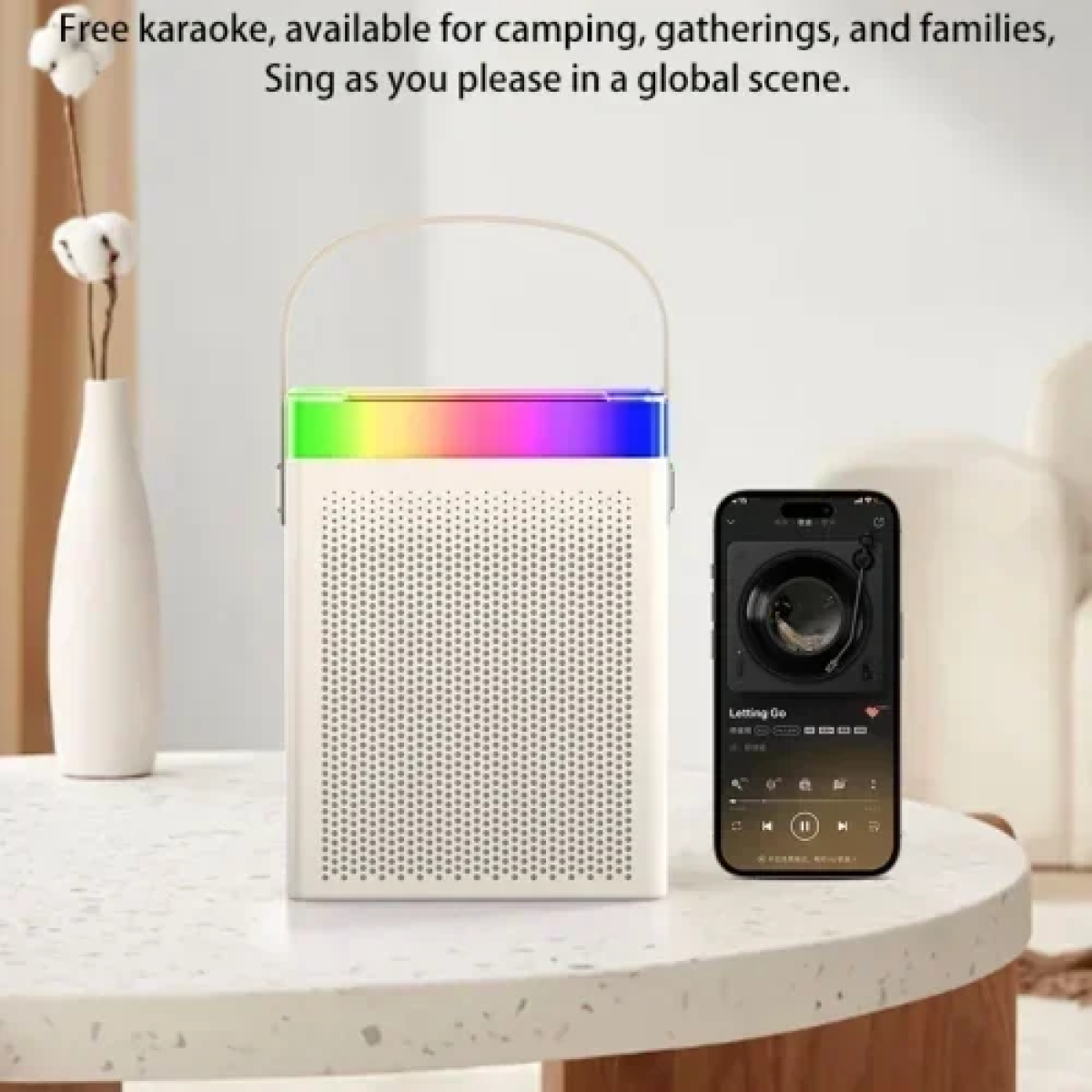 BT-K7 Ασύρματο Ηχείο Bluetooth με λαβή μεταφοράς, LED Φωτισμό & μικρόφωνο Karaoke - Λευκό
