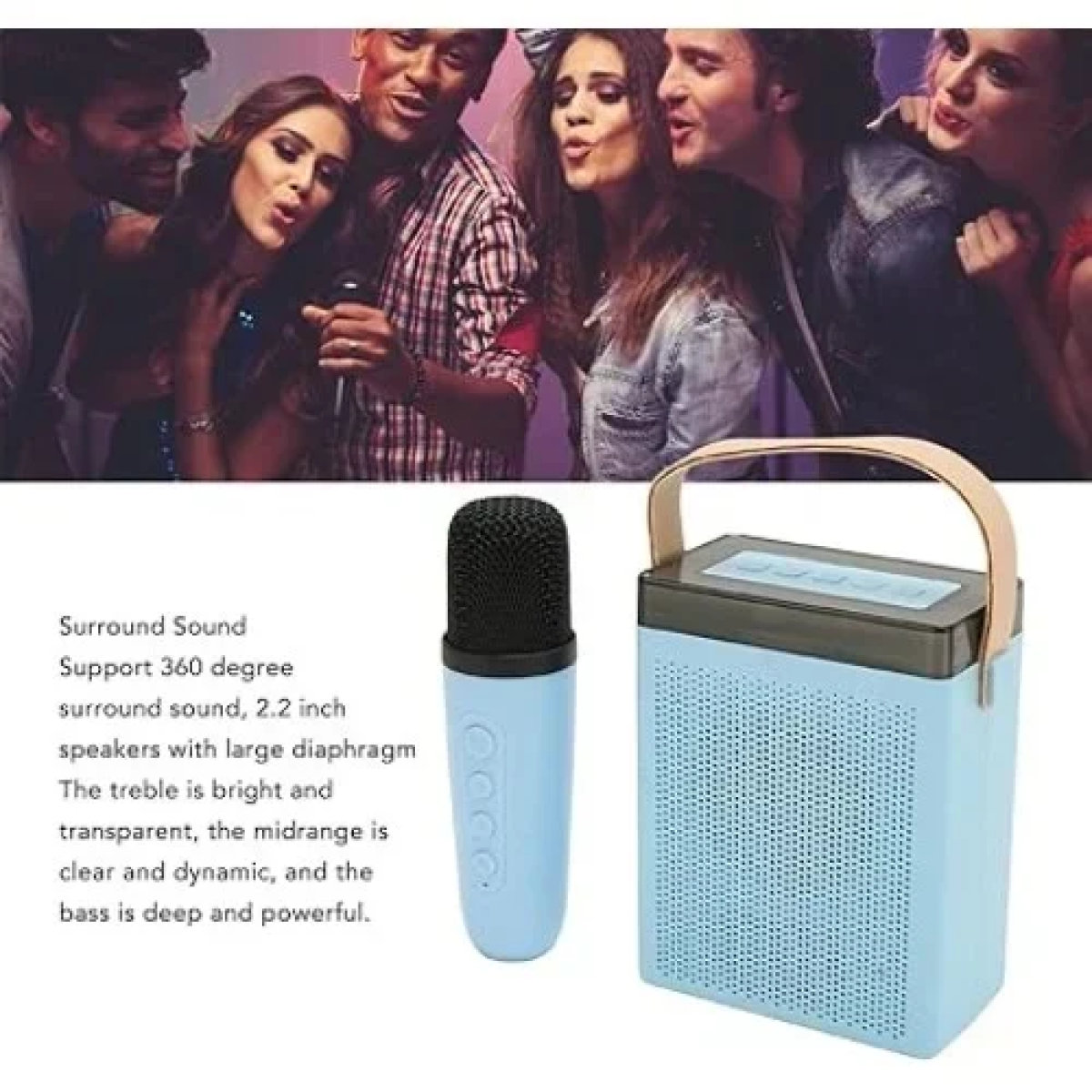 BT-K7 Ασύρματο Ηχείο Bluetooth με λαβή μεταφοράς, LED Φωτισμό & μικρόφωνο Karaoke - Μπλε